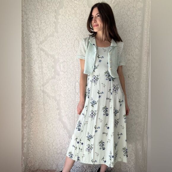 Y2K Maurice’s Mint Green Floral Dress & Sweater Set Cottagecore Garden Party - Picture 14 of 16